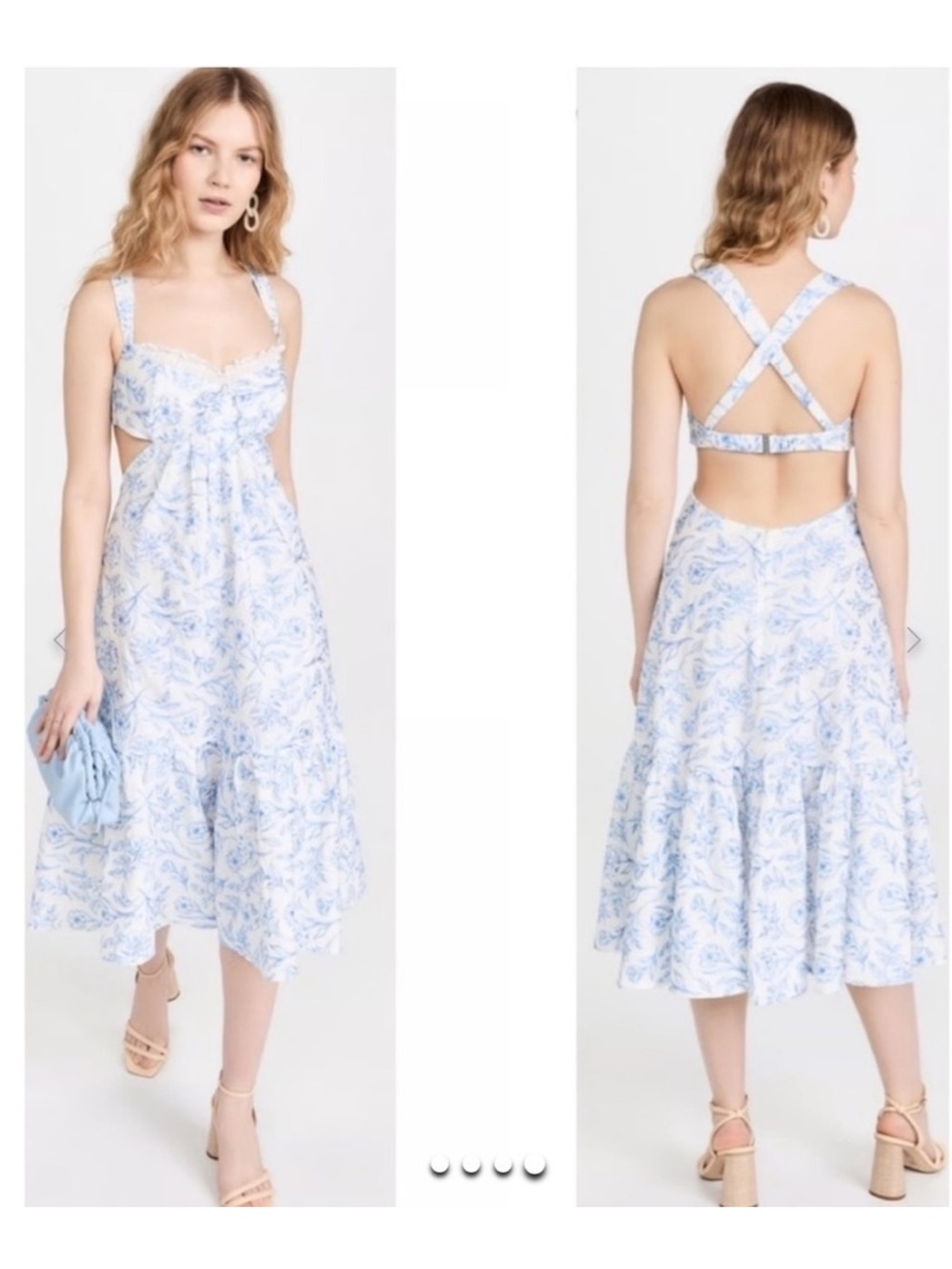 For Love & Lemons Blue & White Floral Backless Midi Sun Dress size M